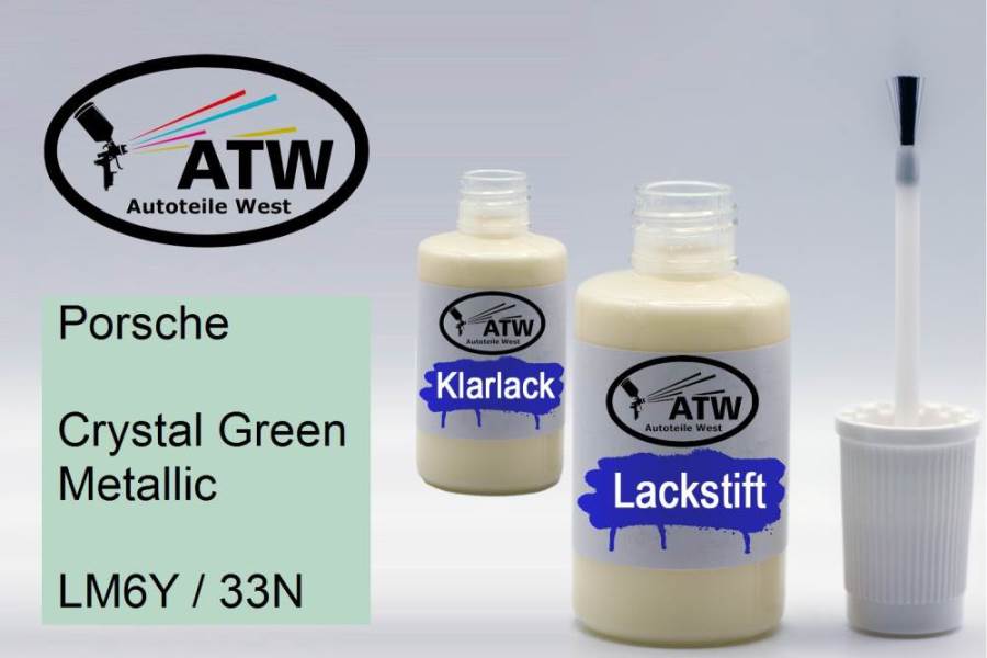 Porsche, Crystal Green Metallic, LM6Y / 33N: 20ml Lackstift + 20ml Klarlack - Set, von ATW Autoteile West.